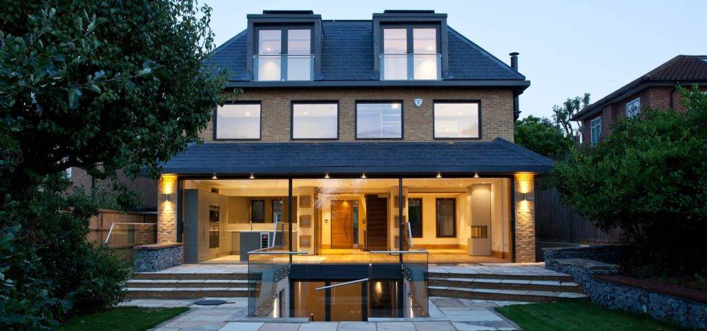 aluminium ultra-slim sliding patio doors on large house